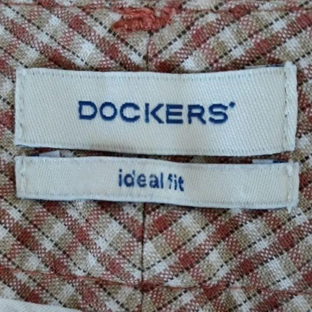 Dockers Shorts Ideal Fit Cotton Bermuda Long Picnic Plaid Brown‎ Orange Sz 12
